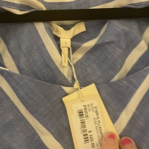NWT Maje blue and white stripe cold shoulder shirt dress midi